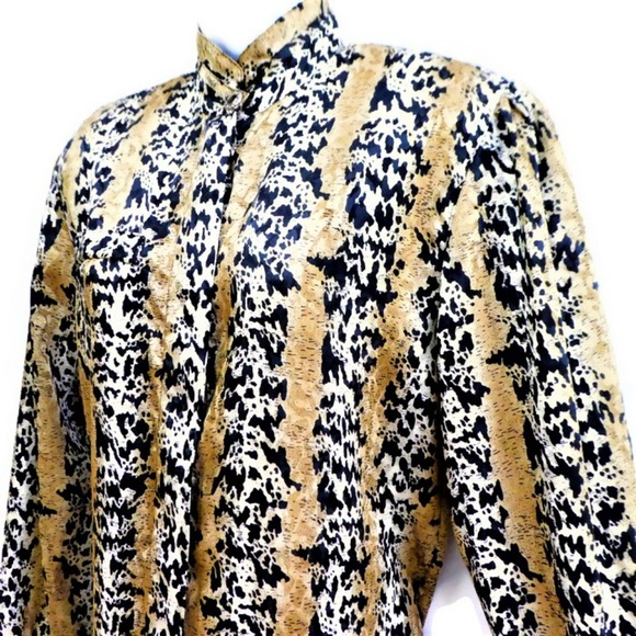 Nicola Blouse Vintage 80s Secretary Mixed Animal Print Poly Satin 8 M - Picture 4 of 8